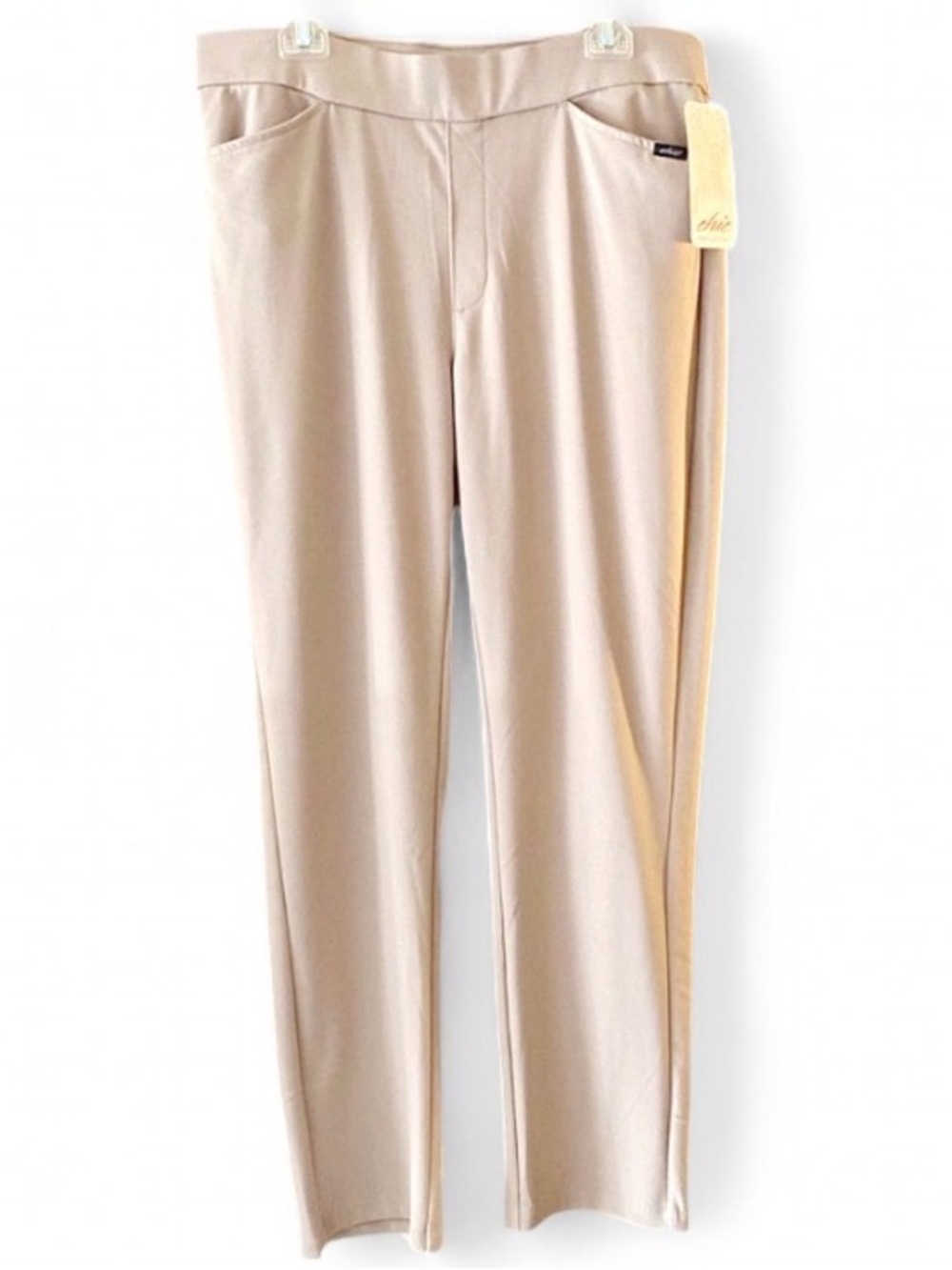 Women’s Size 16 Tan Elastic Waist Straight Leg Work Pants NWT Dress Slacks